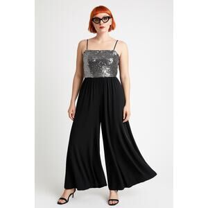 Vintage 80s Keyloun Sequin Bodice Jumpsuit Small Union Made USA Disco Glam